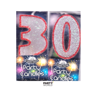 30th Glittering Birthday Candles - Red