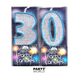 30th Glittering Birthday Candles - Blue