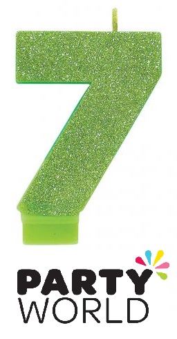 Number Seven Green Glitter Cake Candle
