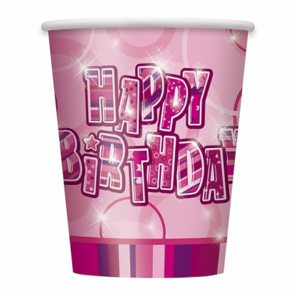 Glitz Happy Birthday Cups Pink/Silver (6)