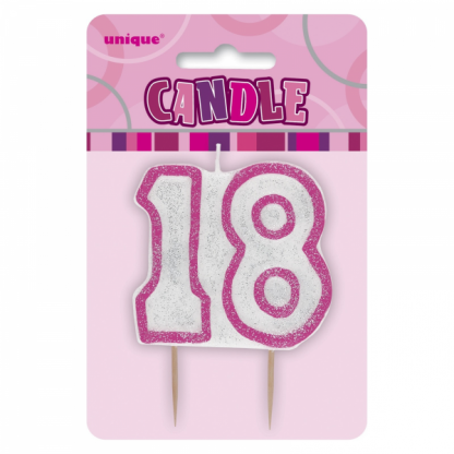 Glitz Birthday 18th Candle Pink/Silver