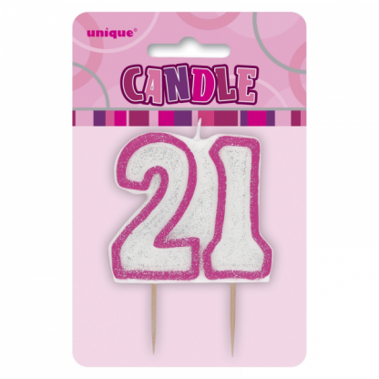Glitz Birthday 21st Candle Pink/Silver