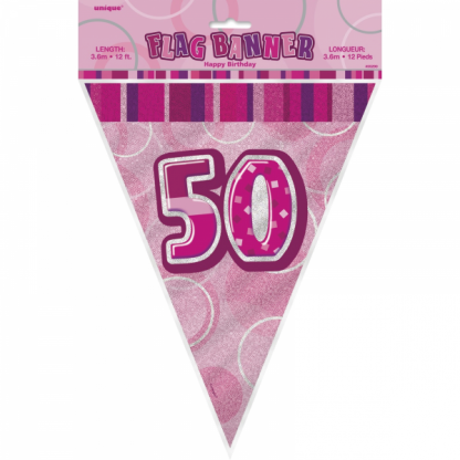 Glitz Birthday 50th Bunting Pink/Silver