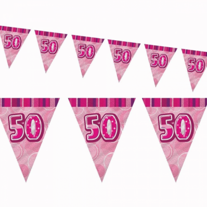 Glitz Birthday 50th Bunting Pink/Silver