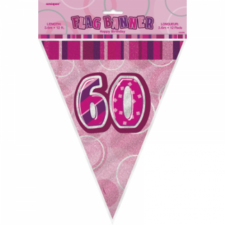 Glitz Birthday 60th Bunting Pink/Silver