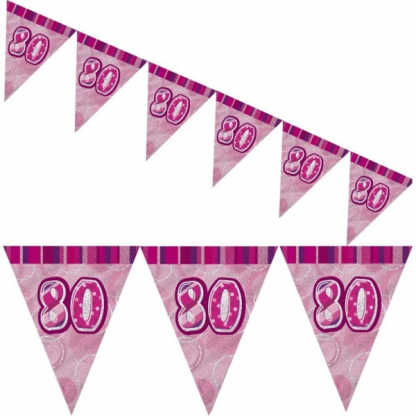 Glitz Birthday 80th Bunting Pink/Silver