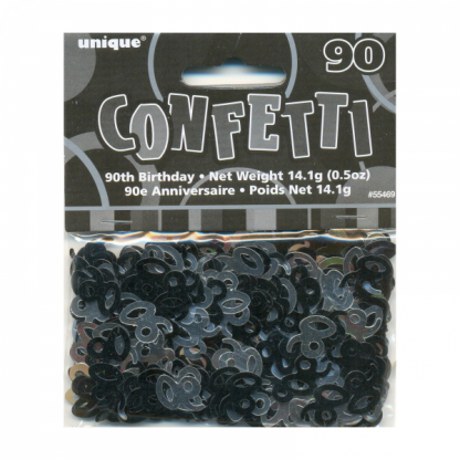 Birthday 90th Confetti Black/Silver