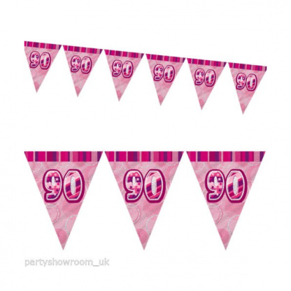 Glitz Birthday 90th Bunting Pink/Silver