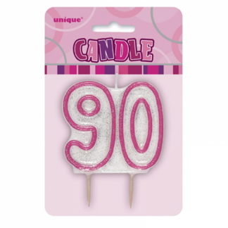 Glitz Birthday 90th Candle Pink/Silver