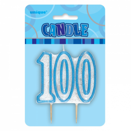 Birthday 100th Candle Blue/Silver