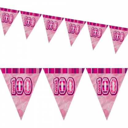 Glitz Birthday 100th Bunting Pink/Silver