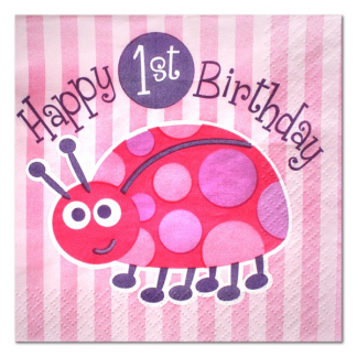 Pink Ladybug 1st Birthday Napkins (16)