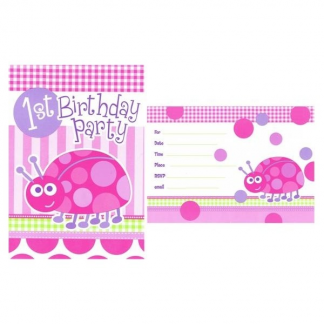 Pink Ladybug 1st Birthday Invitations (8)