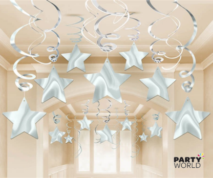 silver hanging star decorations