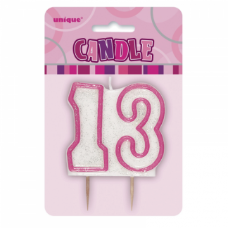 Glitz Birthday 13th Candle Pink/Silver