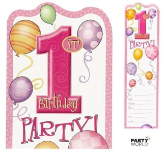 1st birthday party invitations pink