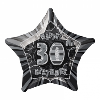 Glitz Birthday 30th Helium Foil Balloon Black