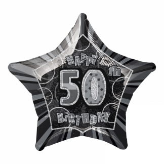 Glitz Birthday 50th Helium Foil Balloon Black