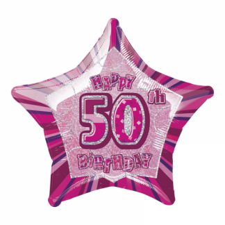Glitz Birthday 50th Helium Foil Balloon Pink