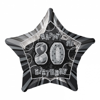 Glitz Birthday 80th Helium Foil Balloon Black