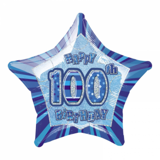 Glitz Birthday 100th Helium Foil Balloon Blue