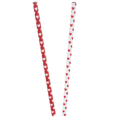 Red and White Heart Straws