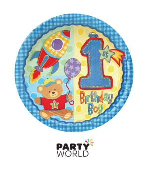 1st birthday boy plates teddy bear
