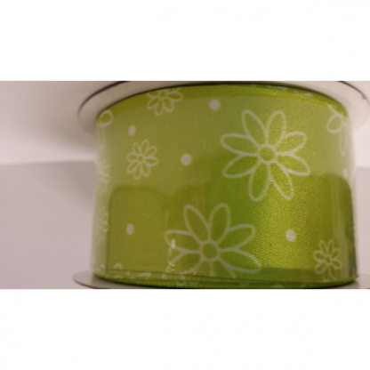 Green with White Daisy Flowers Ribbon
