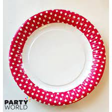 hot pink dots paper plates