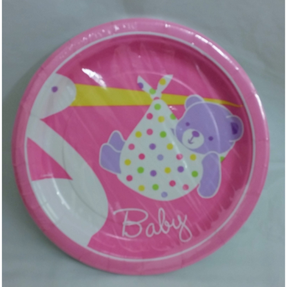 Baby Girl Stork Pink Plates 7" (8)