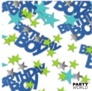 birthday boy blue and green confetti scatters