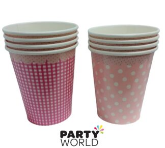 pink paper cups dots & gingham