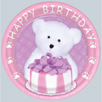 Happy Birthday Girl Bear Plates - 7in (8)