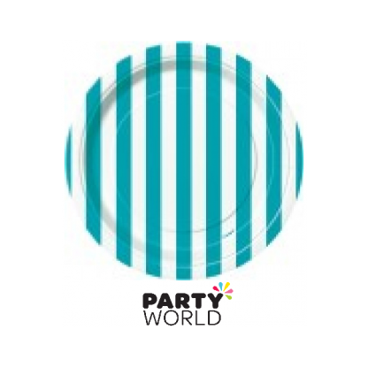 Caribbean Teal Stripe Paper Plates - 7inch (8)