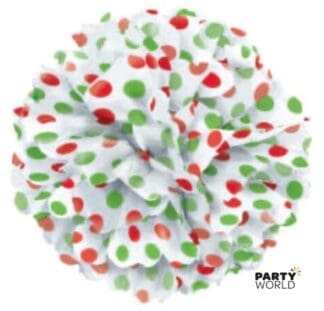 red and green dot white puff ball