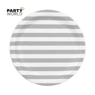 Stripe Paper Plates - Silver 7inch (8pk)