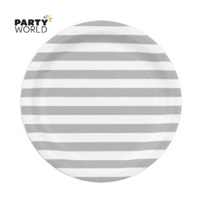 Stripe Paper Plates - Silver 7inch (8pk)
