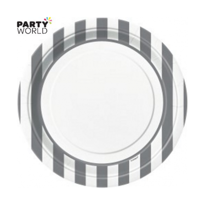 Stripe Paper Plates - Silver 9inch (8pk)