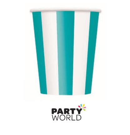 teal striped paper cups