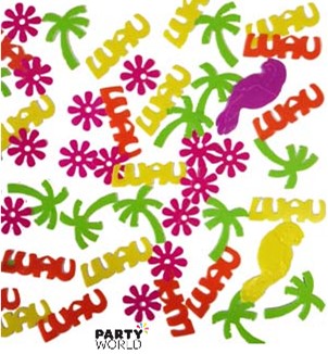 luau party table confetti scatters