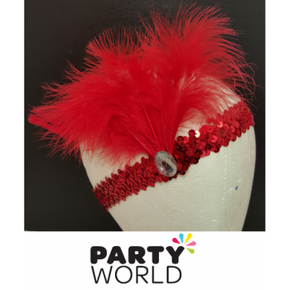 Red Charleston Flapper Feather Headpiece