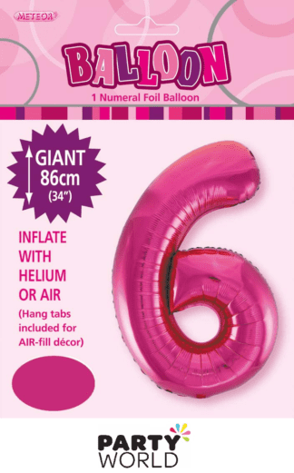 6 giant foil number hot pink