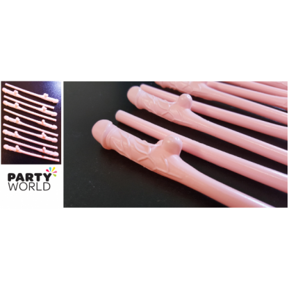Pink Flesh Penis Straws - 10 pack