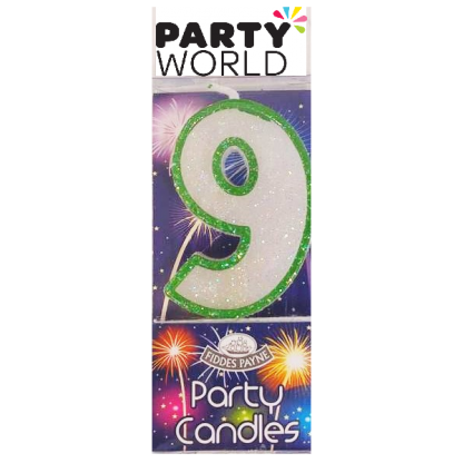 Candle Glitter Green Number 9