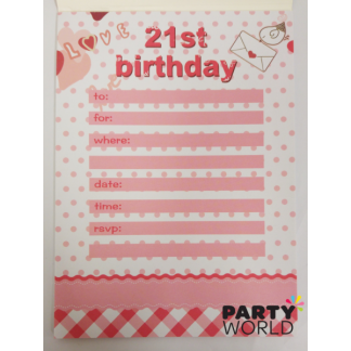 21st Birthday Invitation Pad Pink (20 sheets)