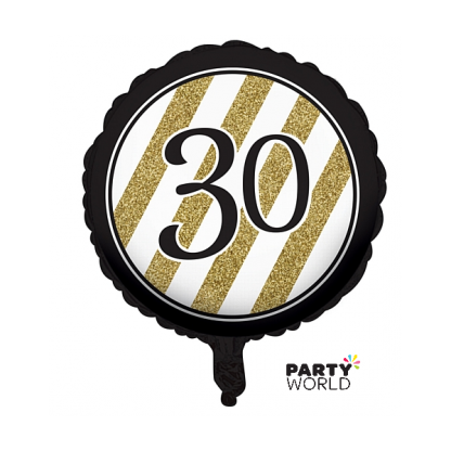 Black & Gold Stripes 30th Birthday Foil Balloon