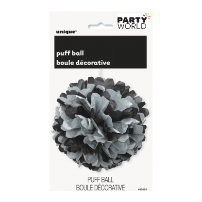 14in Black And Silver Puff Ball