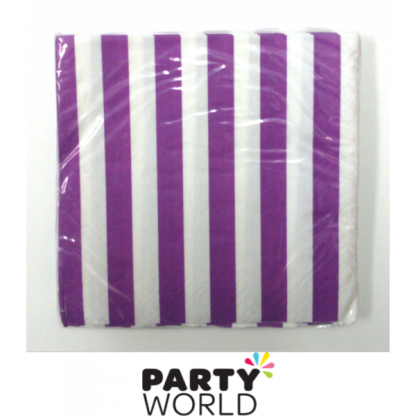 Stripe Beverage Napkins - Pretty Purple (16)