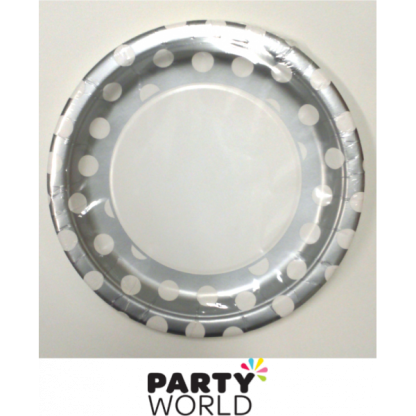 Polka Dot Paper Plates 9in - Silver (8)