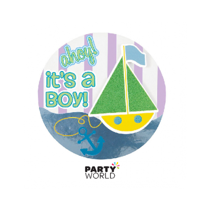 It's A Boy Baby Shower Button - Sailboat